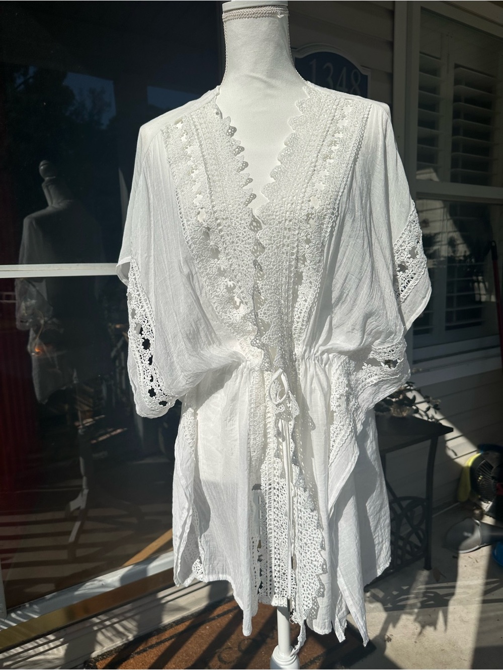 White Lace-Trim Kimono Top - Women